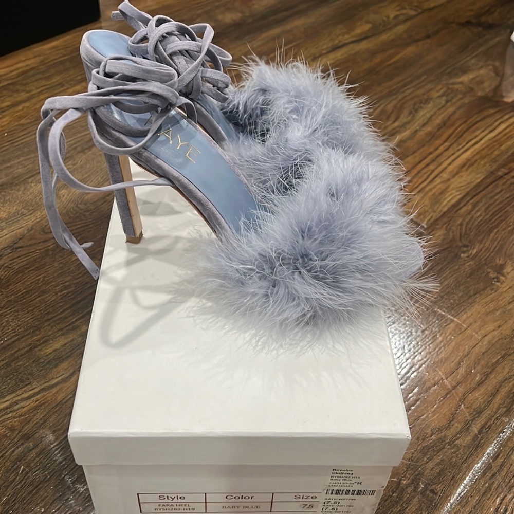 Raye baby blue fuzzy heels